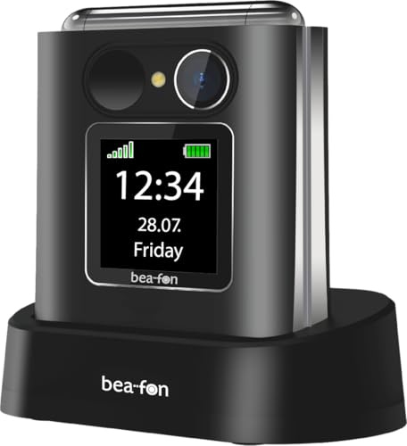 Beafon, silverline, Fold10, hopfällbar mobiltelefon, SOS nödsamtalsknapp, XL färginteriör diplay 5,58 cm (2,2 tum), XL ytterskärm för färg 3,65 cm (1,44 tum), fotokonatakdiatordisplay, kamera,