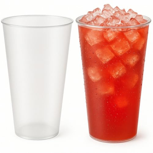 Commerline 100 stycken cocktailkoppar, 470 ml återanvändbara dryckeskoppar, återanvändbara cocktailglas av PP, okrossbara, diskmaskinssäkra hårdplastmuggar, transparenta plastmuggar