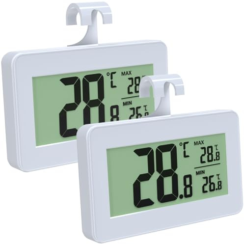 Suplong Fridge Thermometer with Max/Min Record, Easy Battery Replacement, High Accuracy Refrigerator Monitor for Kitchen, Basement Large LCD Digital Freezer Thermometer