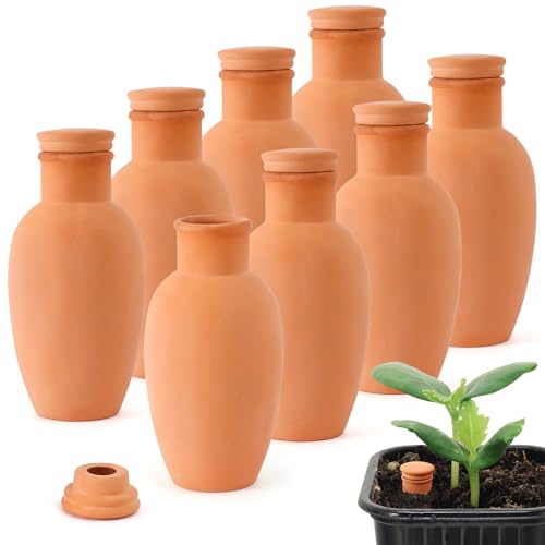 EXQUAILTY 8pcs 3.1 * 3.1 * 6in Olla Pots for Garden Olla Watering System Terracotta Watering Pots Olla Watering Pot with Lid Terracotta Globes Clay for Indoor and Outdoor Terra Cotta Clay