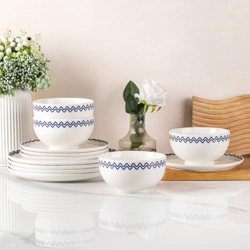 LeRatio Dinner Plates Set of 6-28cm Scratch Resistant Ceramic Dinnerware Set, Dishwasher and Microwave Safe, Dessert/Pasta/Salad Plates, Ocean Blue