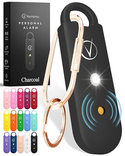 Vantamo Alarme Personnelle Anti Agression 130dB avec Double Haut-Parleur, Flash LED Puissant et Indicateur de Batterie Faible, Kit Defense Femme Compact pour Auto Defense avec Porte-clés pour Sac