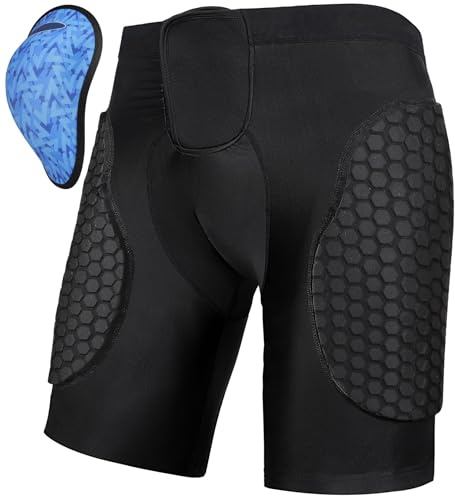 Diamemon Mens Football Girdle Padded Compression Shorts with Protective Cup - Integrated Hip/Thigh Padding & Adjustable Waist - for Softball, Baseball & Hockey