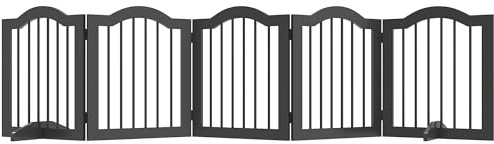 PawHut Griglia di protezione per cani, con piedini, 261,5 x 61 cm, pieghevole, per scale, porte, cucina, corridoio, 5 pannelli, colore nero