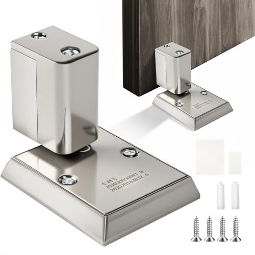 Topes para Puertas Suelo Topes Puertas Atornillar/Adhesivos,Retenedor Puerta Ajustable Mecánico Door Stopper,Sujeta Puertas Suelo para Hogar y Oficina (Plateado)