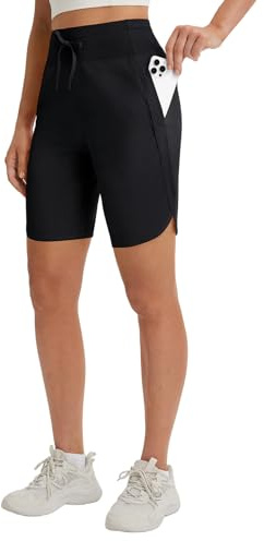 baleaf Women's Bermuda Long Shorts with Pockets 9 inch High Waisted Quick Dry Athletic Knee Length Shorts Walking Summer Casual Black L