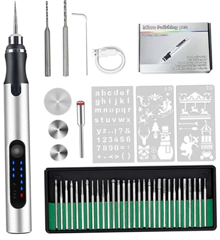 Graverad penna, graveringspenna, elektrisk graveringsverktygssats, USB sladdlös gör-det-själv-gravyr med tillbehör miniadapter för snideri av trä metallsten, maskin