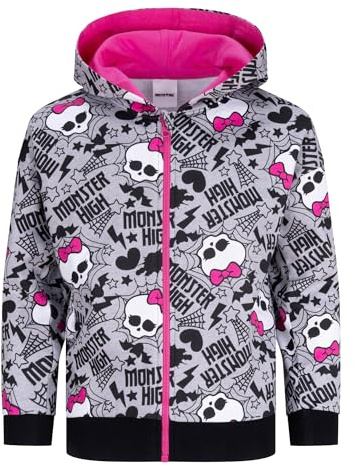 Mattel Monster High Felpa con Cappuccio e Zip per Bambine, 9-10 Anni: 140cm, Grigio