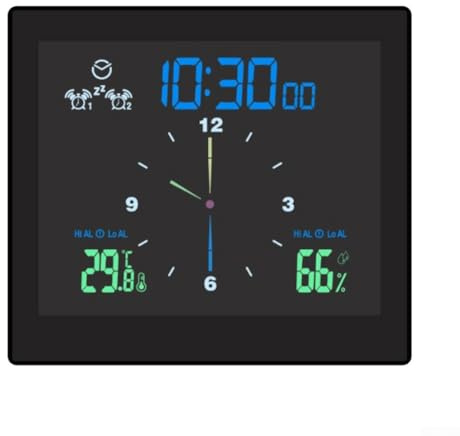 Besttoolifes Horloge murale d'extérieur avec thermomètre et hygromètre, mouvement à quartz silencieux, support ventouse et humidité pour salle de bain ou cuisine (noir)