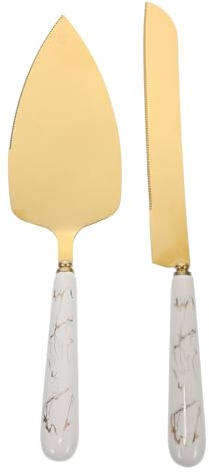 EXAOMBLE Set 2 Pezzi Pala per Dolci e Taglierina in Acciaio Inossidabile Manico in Ceramica, Spatola per Pizza e Pala da Forno per Uso Cucina e Pasticceria