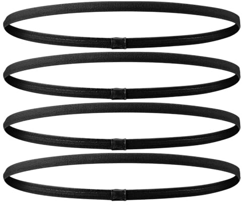 4 Pcs Adjustable Sports Headband, Elastic Headband Men Women for Gym Yoga Non Slip Headbands for Football Running Black Hair Bands