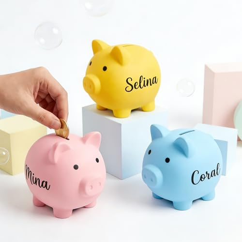 Personalisierte Spardose für Kinder mit Namen, Unzerbrechliches Sparschwein aus Weich-PVC, Sparbüchse für Jungen & Mädchen, Kinder Erste Geldbank, Kleingeld-Sparschwein, Geburtstagsgeschenk, 6 Farben