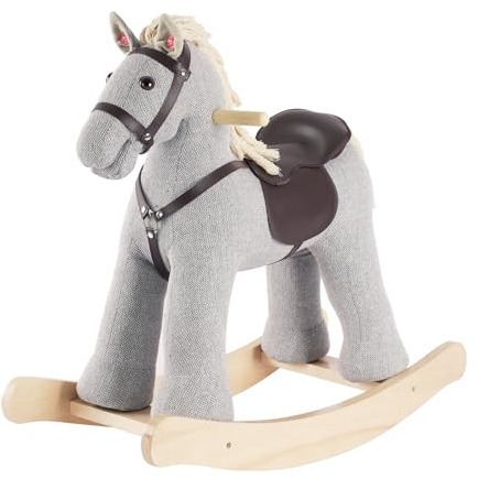 Rock My Baby Rocking Horse, Gray Wooden Rocking Toy, Rocking Animals for Children 2-6 Years Old, Ride on Pony with Realistic Sound, CPC Certified