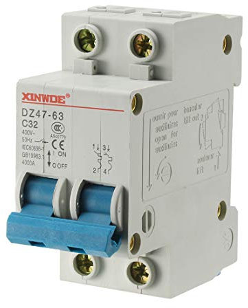 sourcing map Leitungsschutzschalter 32A 400V 2Polig Niederspannung Schiene Montage DZ47-63 C32