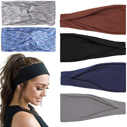 Dachma Damen Sport Stirnbänder - 6er Pack Haarband Schweißband für Damen Herren Großkopfete, 9,5 Zoll, 6 Farben
