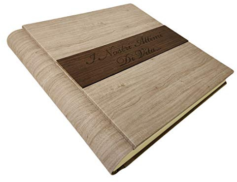TriVin Art, Álbum de Fotos en Polipiel, con Aplicación de Madera Personalizable con Grabado. Ideal para Bautismo, Boda, Comunión y foto recuerdo.
