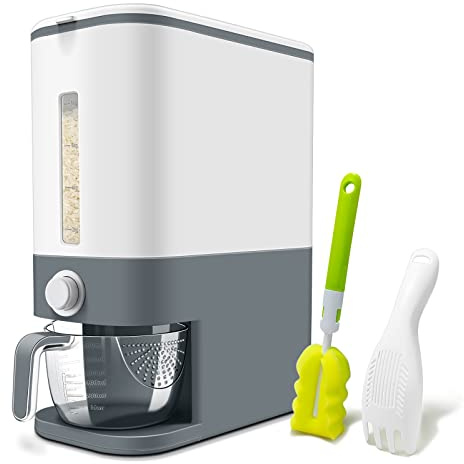 Lenwi 22-25 Lbs Rice Dispenser, Large Cereal Dry Food Storage Containers with Measuring Cup,BPA-Free Household for Kitchen Pantry Organization-Grey