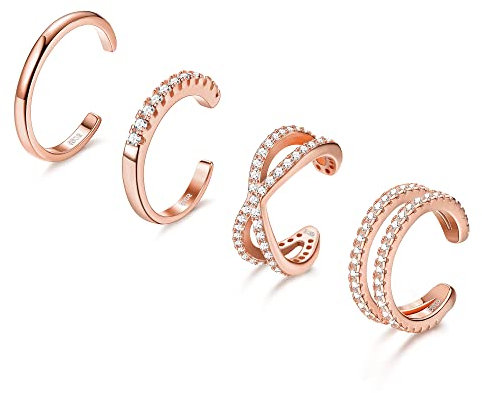 ORAZIO 4 STÜCK 925 Sterling Silber Ear Cuff Set für Frauen CZ Non-Piercing Fake Helix Knorpel Manschette Ohrringe Set Hypoallergen Funkelnde Runde Huggie Knorpel Ohrring Schmuck Geschenke