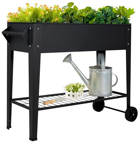 LEETOLLA Elevate 32 Tall Raised Garden Bed Outdoor with Wheels & Shelf for Mobility, 400LBS Capacity, Anti-Rust Steel Planter Box for Vegetables/Herbs, Patio-Balcony-Backyard
