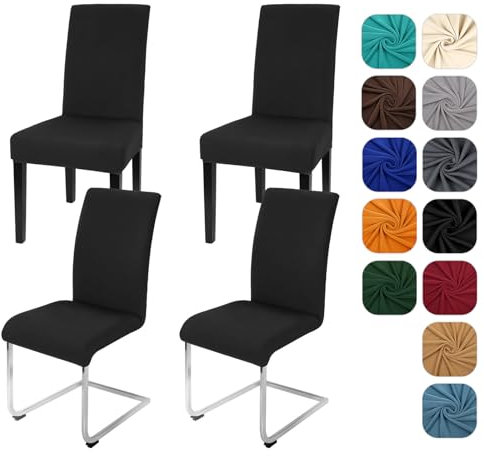 Yugarlibi Stuhlhussen 4er Set Stretch Stuhlhussen Schwingstuhl Elastische Hussen Stuhlbezug Abnehmbarer Waschbarer Stühle Schutz für Küche Restaurant Hotel Bankett Hochzeit (Schwarz, 4 Stück)