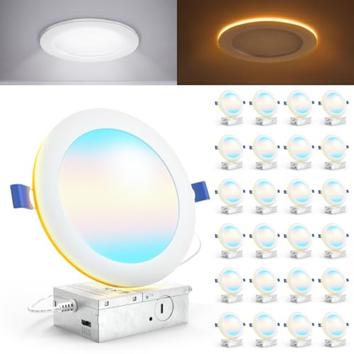 Sunco 24 Pack 6 Inch LED Recessed Light with Night Light, Canless Recessed Lighting, 1500 LM, 15W (150W Equivalent), Selectable CCT 2700K/3000K/4000K/5000K/6000K, Dimmable, with Junction Box