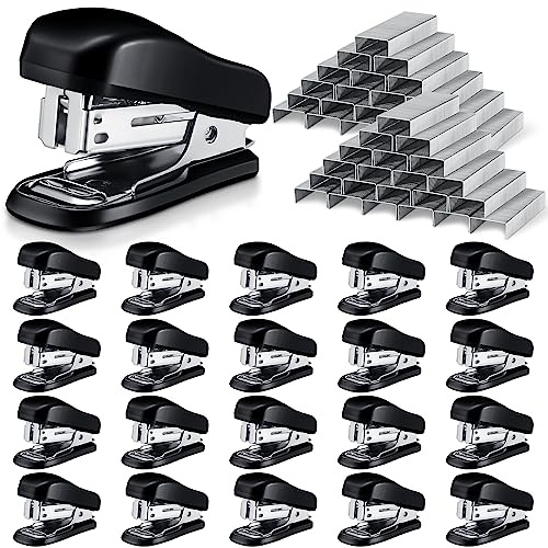 Sherr 20 Pack Mini Staplers Bulk with 15000 Nail, Office Staplers for Desk 25 Sheet Capacity, Hand Held Desk Students Teachers Supplies for School Office Business Non Slip Base Black