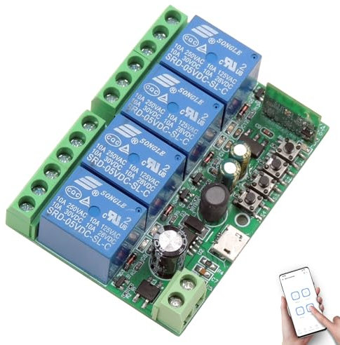 DieseRC Interrupteur Intelligent WIFI 4 canaux, DC 5V 12V 24V 36V Sortie Passive Module Relais, Ewelink APP Contrôle WIFI compatible avec Alexa/Google Home, commutateur Inching/autobloquant