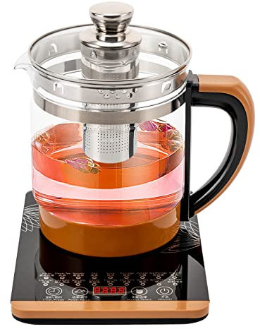 HarBin-Star Elektrischer Teezubereiter, 1,8 L Glas Teekocher Wasserkocher mit Teesieb aus Edelstahl, Warmhalten bis zu 24h, Warmhaltefunktion, Glaskanne, Edelstahl-Teesieb, 100-800 W