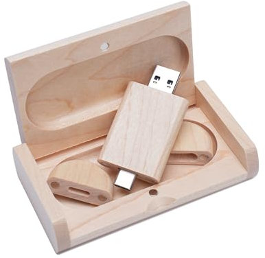 Yaxiny Chiavetta USB C da 32GB chiavetta USB 3.0 ad alta velocità, doppia OTG, in legno d'acero, per TV, auto, smartphone, PC, laptop