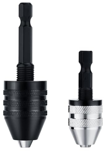 2Pcs Drill Chuck Adapter Keyless, 1/4 Inch Hex Shank Drill Bit Adapter Converter for Impact Driver, Quick Change Impact Drill Chuck Adapter in 0.6-8mm, 0.3-3.6mm for Tool Attachment