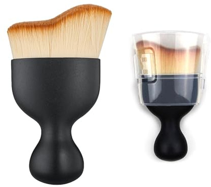 CODKU Tan Brush, Angled Flat Synthetic Foundation Brush, Blush Buffing Brush, Soft Polyester Bristles, Black, 9.5cm, For Tanning & Makeup, 1 Piece