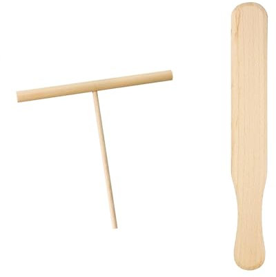 1 Pcs Crepe Spreader and 1 Pcs Spatula,Crepe Stick Set for Cakes Desserts Cheese,Pancake Spreader Tool,T Shape Wooden Batter Spreader with a Long Handle,for Home Kitchen Cooking Baking Tools