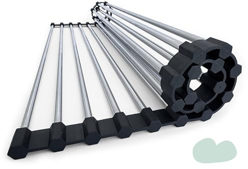 MY Pulse® Escurreplatos sobre Fregadero Plegable de Acero Inoxidable y Silicona (47x35 cm) | Escurridor de Platos para Fregadero de Cocina Enrollable | Estante para secar vajilla, Vasos, bayetas |