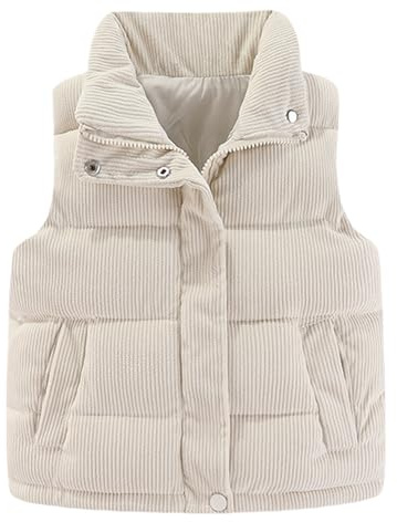 Happy Cherry Chaleco de plumón de pana para niñas, chaqueta acolchada cálida para niños pequeños, abrigo sin mangas, ropa exterior de 1 a 8 años