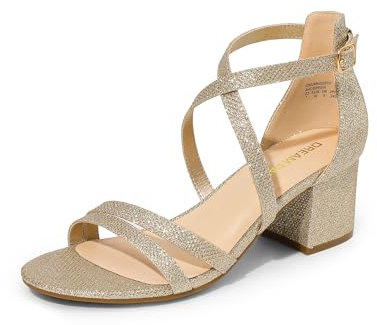 DREAM PAIRS Women's Heels Ankle Strap Low Chunky Heels Open Toe Blocked Strappy Sandals Dress Shoes for Wedding Bridal Party,Size 6.5,Gold,DWUMHS2510