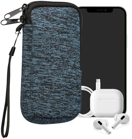kwmobile Neopren telefonväska storlek M – 14 cm (5,5 tum) – universell mobilväska med dragkedja, handledsrem – djup ocean/svart