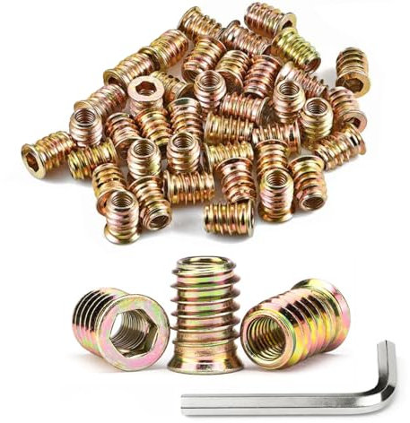 100 Stück Einschraubmutter M6x10mm, Gewindeeinsatz Holz, Gewindeeinsätze Einpressmuttern, Gewindehülsen Einschraubhülse, Zink Einschraubmuffen für Holzmöbel, mit Schlussel