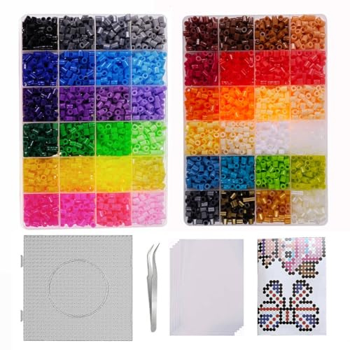 ZLLBTMO 4800pcs Fuse Beads Kit for Kids Crafts, 48 Colors 5mm Melting Beads Set Including Pegboards, Ironing Paper, Tweezers, Birthday and Christmas Gift