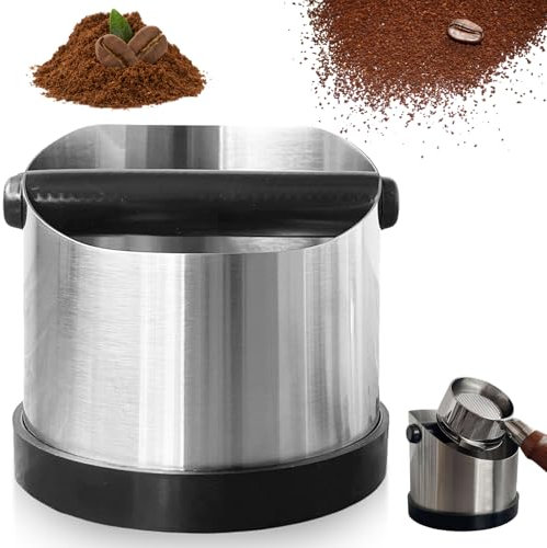 GOMETY Abklopfbehälter pour Porte-Filtre: 660ML Boîte À Café en Acier Inoxydable, Boîte À Frappes Antidérapante & Silencieuse, Idéale pour Un Usage Domestique Et Café (Argent)