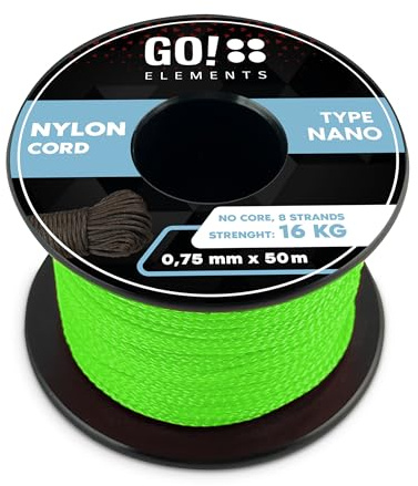 GO!elements Nano Cord | ø 0,75mm - kernlos - max. 16 kg | 100% Nylonseil - reißfest & extrem dünn | Maurerschnur, Kordel, Reepschnur, Seil für Camping & Outdoor