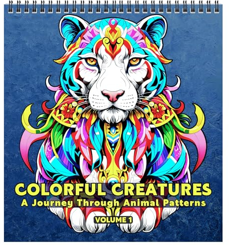 FUNLAVIE Livre de Coloriage pour Adultes – 32 Mandalas Animaux Relaxants, Designs Pleine Conscience et Réduction du Stress – Cahier de Coloriage Anti-Stress, Reliure Spirale – Créatures Colorées