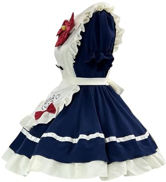 Lolita Kleid Teenager Mädchen Niedlich Maid Kostüm mit Schleife Cosplay-Kostüm süßes Teenagerkleid Rüschen Prinzessin Kleider Japanisches Kurzärme Kleider Faschingskostüm Perfekt für Karneval