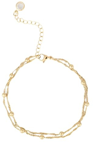 Mikovivi Gold Anklet for Women, Gold Plating Non-Tarnish Waterproof Ankle Bracelet with Little Beads Dainty Adjustable Chain Boho Jewelry for Summer Beach Gift