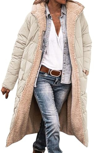 2025 Femme Parka réversible Hiver à Capuche Long Polaire Manches Longues Manteau de Laine Casual Parka Epaisse Chaude Slim Fit Veste en Coton Couleur Unie Doudoune Chaude