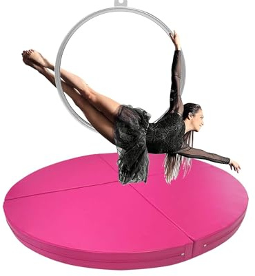 Generisk Pole-Dance-matta, rund Aerial Hoop fallskyddsmatta för hemmagymmet – 120/140/150/160/180/200 cm, Pole-Dance och Yoga fitnessmatta, 3/5 cm tjockt säkerhetsskydd, rosa, storlek:
