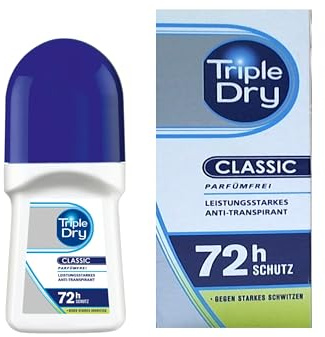 Triple Dry Original Anti-Perspirant Roll On 50ml | 72-Hour Protection Against Excessive Sweating| Fights Odour| Triple Active Formula | Fragrance-Free | Clinically Proven | Unisex