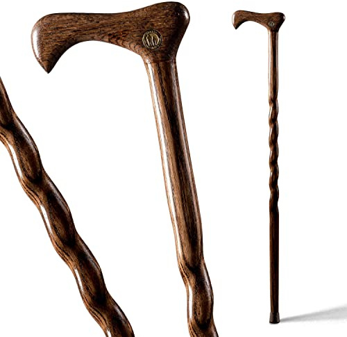 Brazos Handcrafted Wood Walking Cane, Twisted Oak, Traditional Style Handle, for Men & Women, Made in The USA, Brown, 37