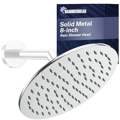 HammerHead Showers® Solid Metal 8 Inch Rainfall Shower Head – CHROME - Shower Head Rainfall - 2.5 GPM High Flow Shower Head Optimized for Pressure – Large Round Rain Shower Heads