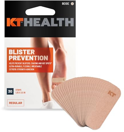 KT Health Blister Prevention Tape – 30 Precut Strips for Blister Protection, Strong Adhesive, Dermatologist Tested, Ideal for Athletes and Active Lifestyles – Beige
