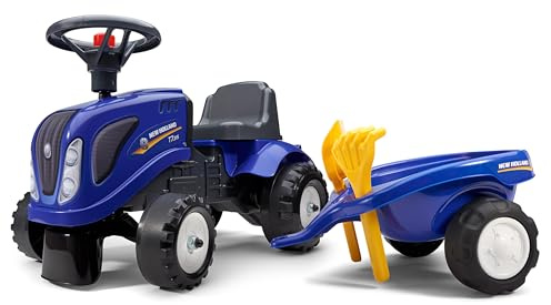 Falk New Holland Tractor with Trailer – From 12 Months – Made in France – Shovel and Rake Included – 2 Styles of Personalisation – Customisable Registration Plate – 280C